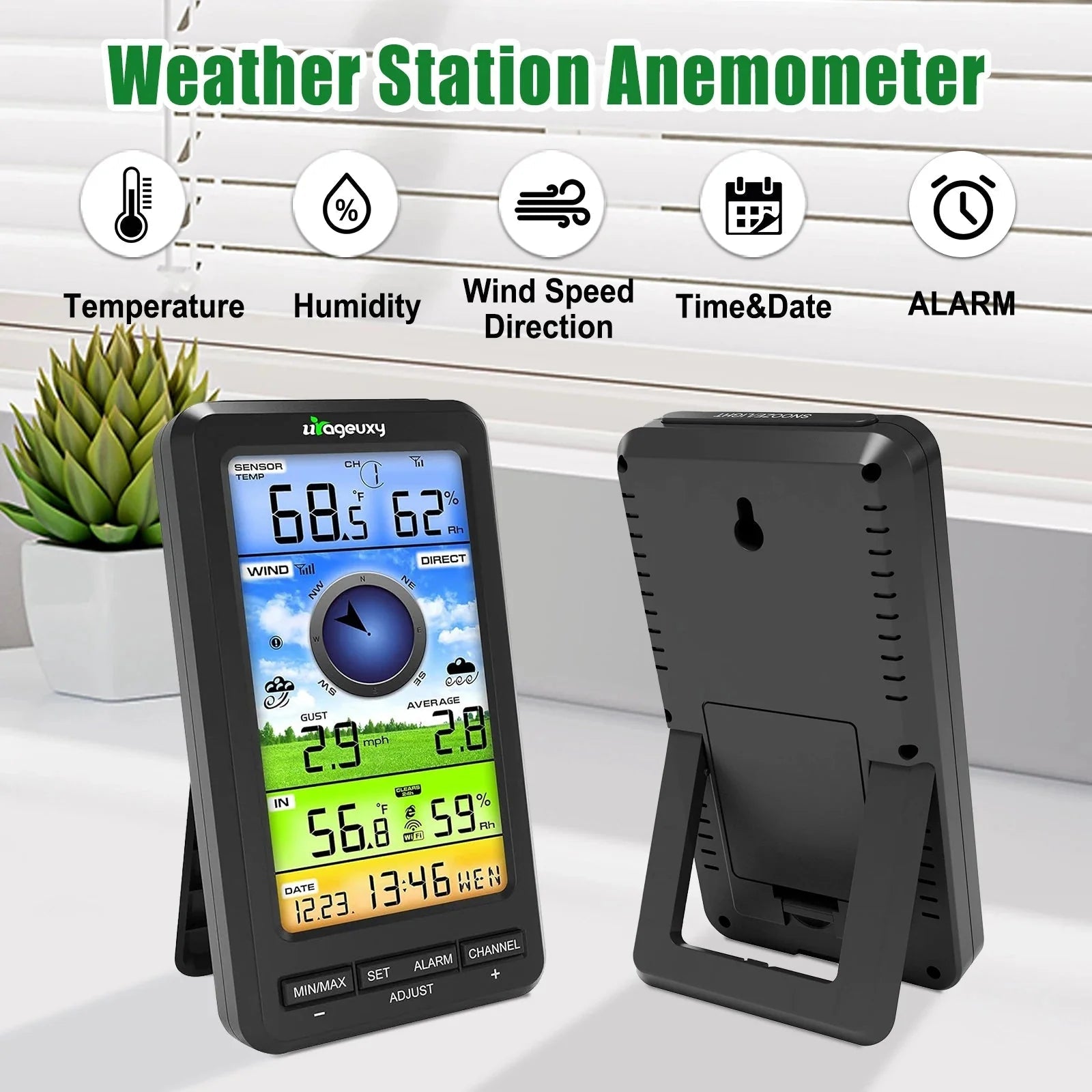 Smart Wireless Weather Station WiFi Indoor Outdoor Color Display Temperature Humidity Wind Rain - GiftMira