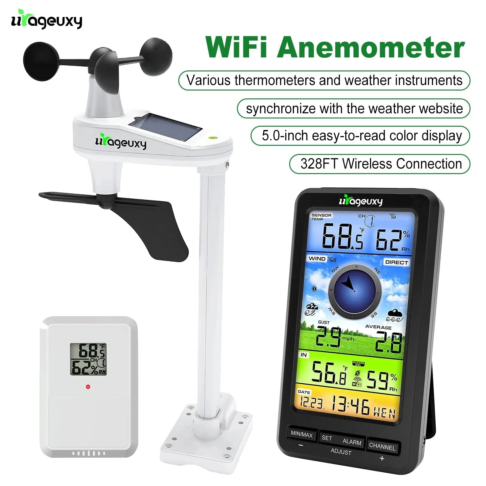 Smart Wireless Weather Station WiFi Indoor Outdoor Color Display Temperature Humidity Wind Rain - GiftMira