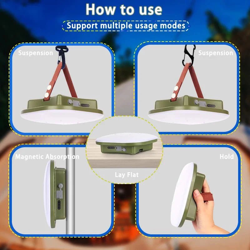 Solar Camping Lantern Rechargeable LED with Power Bank 10000mAh Collapsible Waterproof USB - GiftMira