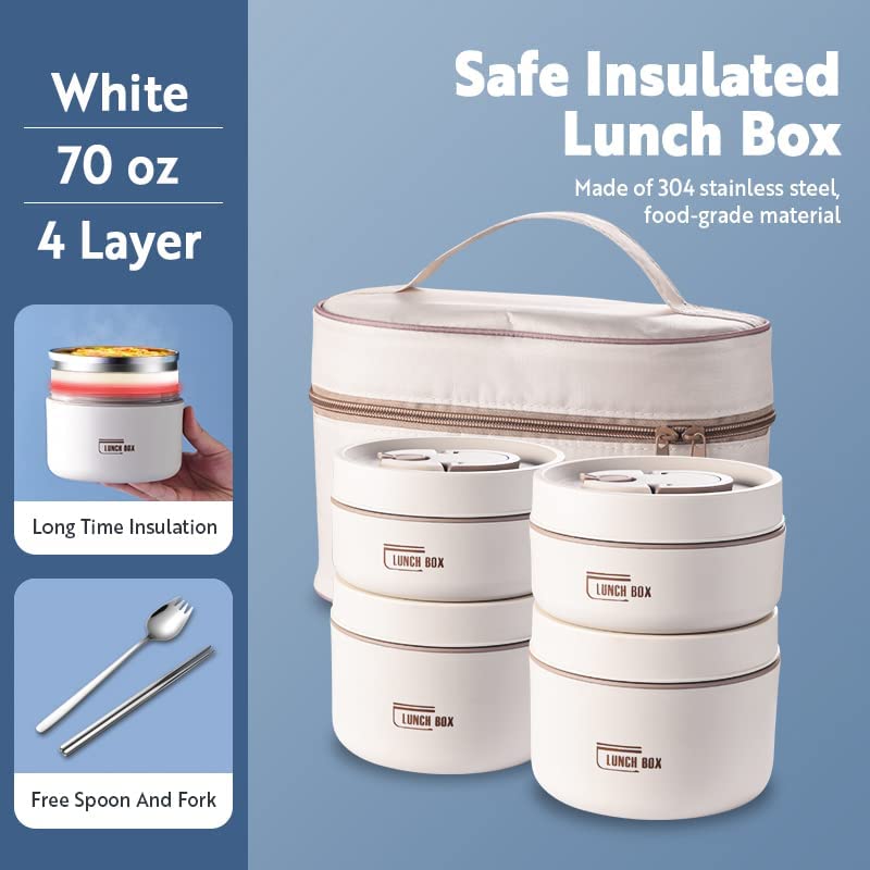 Stainless Steel Thermal Insulated Lunch Box 3 - Tier Stackable 43oz BPA - Free Vacuum Bento Box Lunch Bag - GiftMira