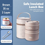 Stainless Steel Thermal Insulated Lunch Box 3 - Tier Stackable 43oz BPA - Free Vacuum Bento Box Lunch Bag - GiftMira