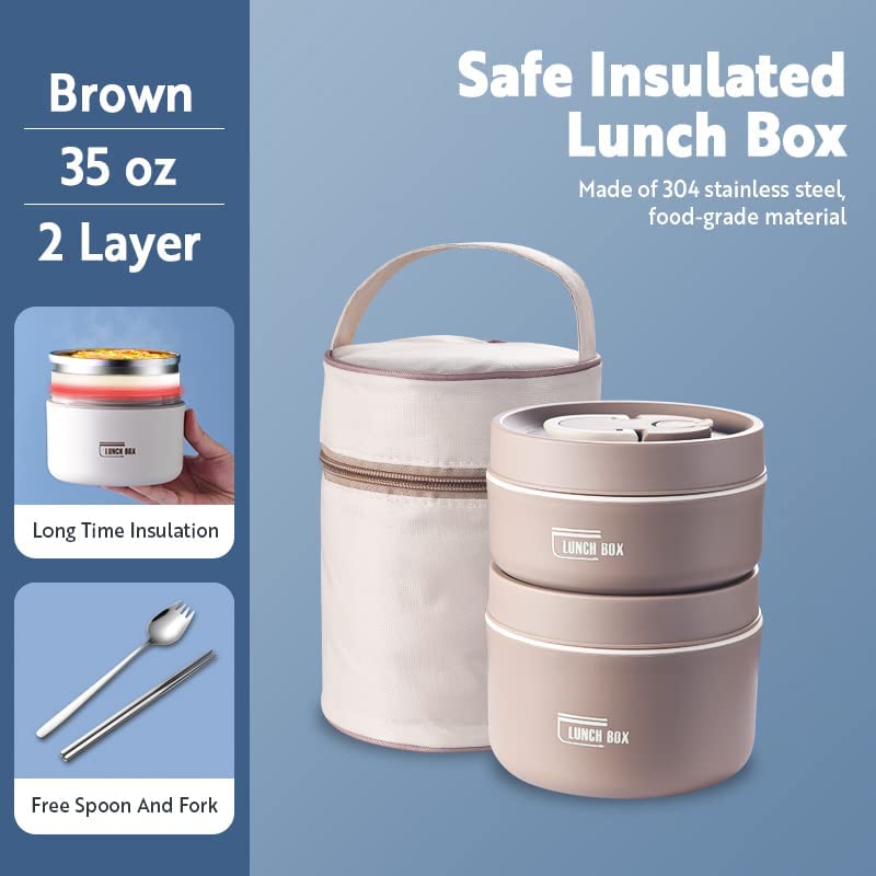 Stainless Steel Thermal Insulated Lunch Box 3 - Tier Stackable 43oz BPA - Free Vacuum Bento Box Lunch Bag - GiftMira