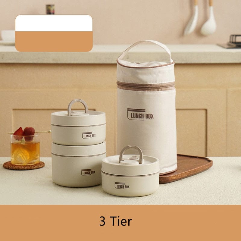 Stainless Steel Thermal Insulated Lunch Box 3 - Tier Stackable 43oz BPA - Free Vacuum Bento Box Lunch Bag - GiftMira