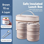 Stainless Steel Thermal Insulated Lunch Box 3 - Tier Stackable 43oz BPA - Free Vacuum Bento Box Lunch Bag - GiftMira