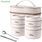 Stainless Steel Thermal Insulated Lunch Box 3 - Tier Stackable 43oz BPA - Free Vacuum Bento Box Lunch Bag - GiftMira