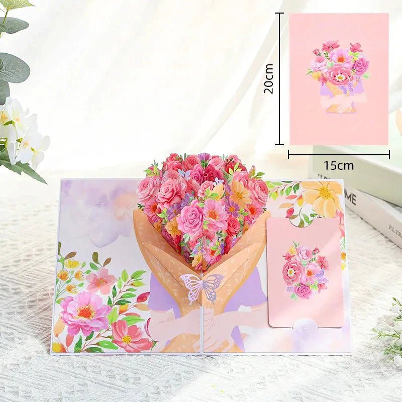 Thoughtful 3D Pop - Up Flower Bouquet Card - Forever Floral Greeting Set - GiftMira