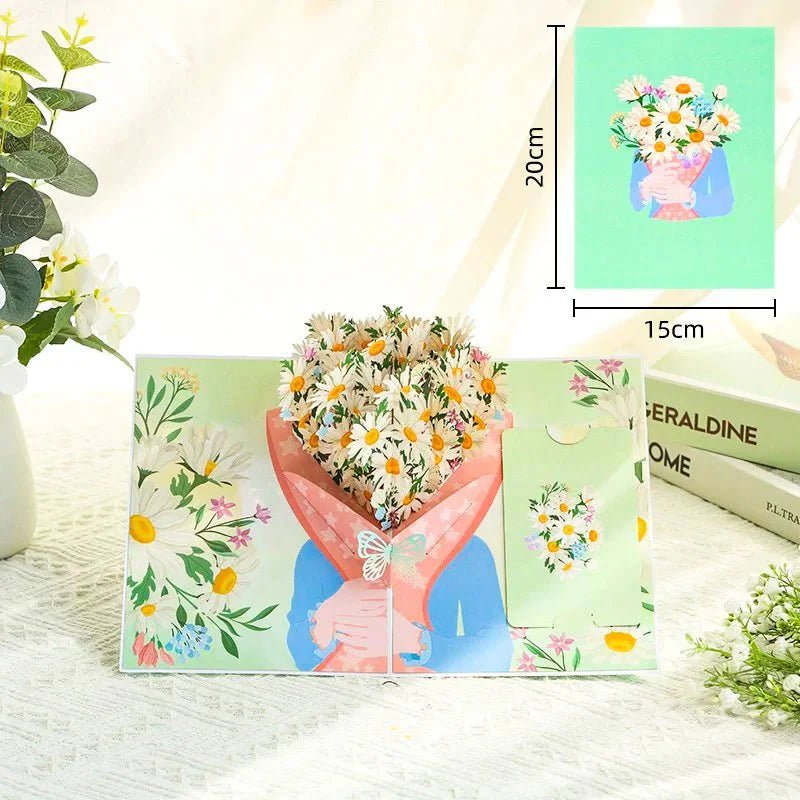 Thoughtful 3D Pop - Up Flower Bouquet Card - Forever Floral Greeting Set - GiftMira