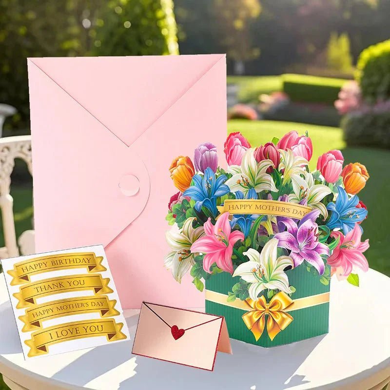 Thoughtful 3D Pop - Up Flower Bouquet Card - Forever Floral Greeting Set - GiftMira