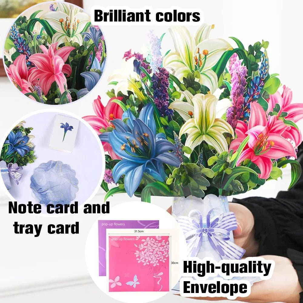 Thoughtful 3D Pop - Up Flower Bouquet Card - Forever Floral Greeting Set - GiftMira