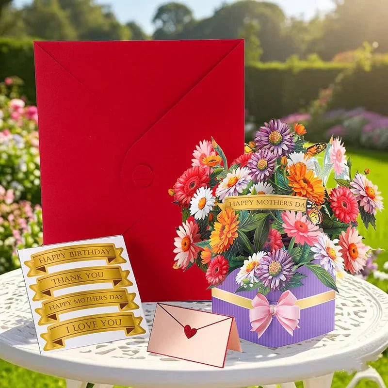 Thoughtful 3D Pop - Up Flower Bouquet Card - Forever Floral Greeting Set - GiftMira
