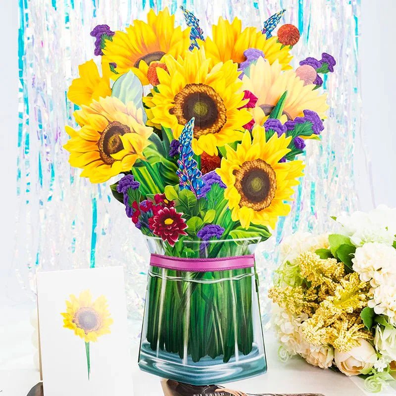 Thoughtful 3D Pop - Up Flower Bouquet Card - Forever Floral Greeting Set - GiftMira