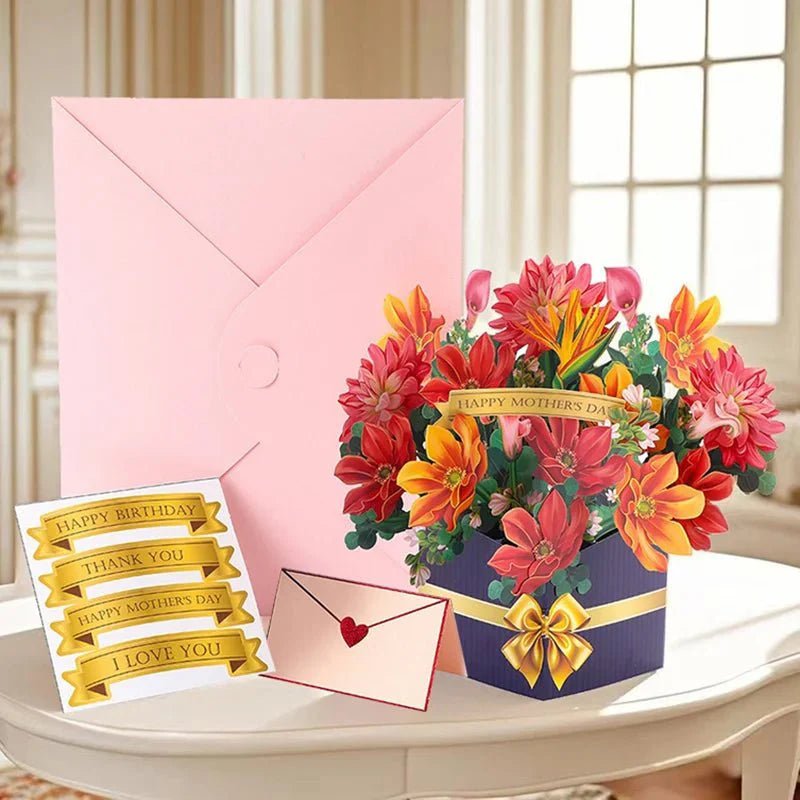 Thoughtful 3D Pop - Up Flower Bouquet Card - Forever Floral Greeting Set - GiftMira