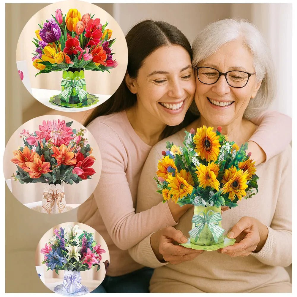 Thoughtful 3D Pop - Up Flower Bouquet Card - Forever Floral Greeting Set - GiftMira