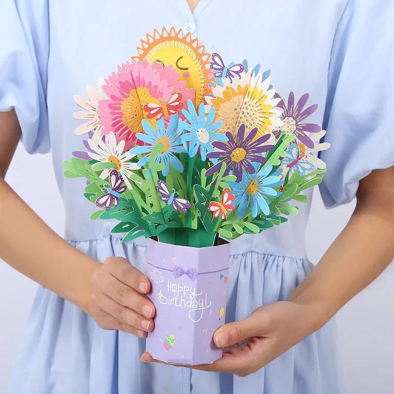 Thoughtful 3D Pop - Up Flower Bouquet Card - Forever Floral Greeting Set - GiftMira