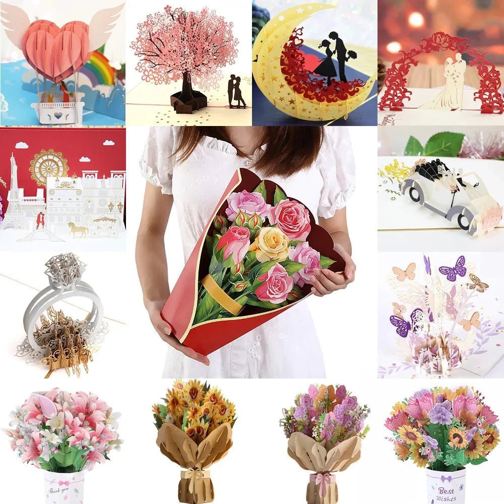Thoughtful 3D Pop - Up Flower Bouquet Card - Forever Floral Greeting Set - GiftMira