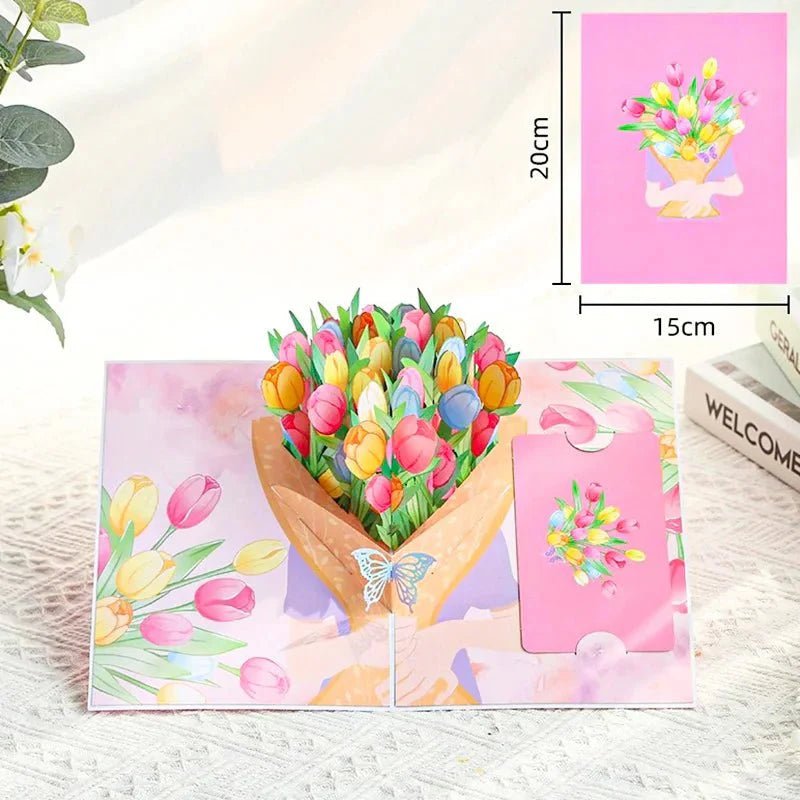 Thoughtful 3D Pop - Up Flower Bouquet Card - Forever Floral Greeting Set - GiftMira
