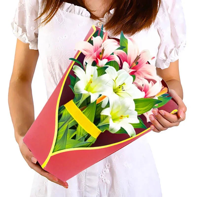 Thoughtful 3D Pop - Up Flower Bouquet Card - Forever Floral Greeting Set - GiftMira