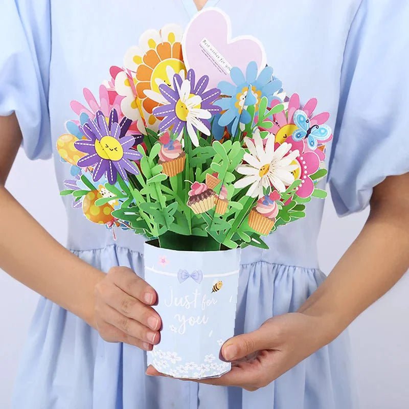 Thoughtful 3D Pop - Up Flower Bouquet Card - Forever Floral Greeting Set - GiftMira