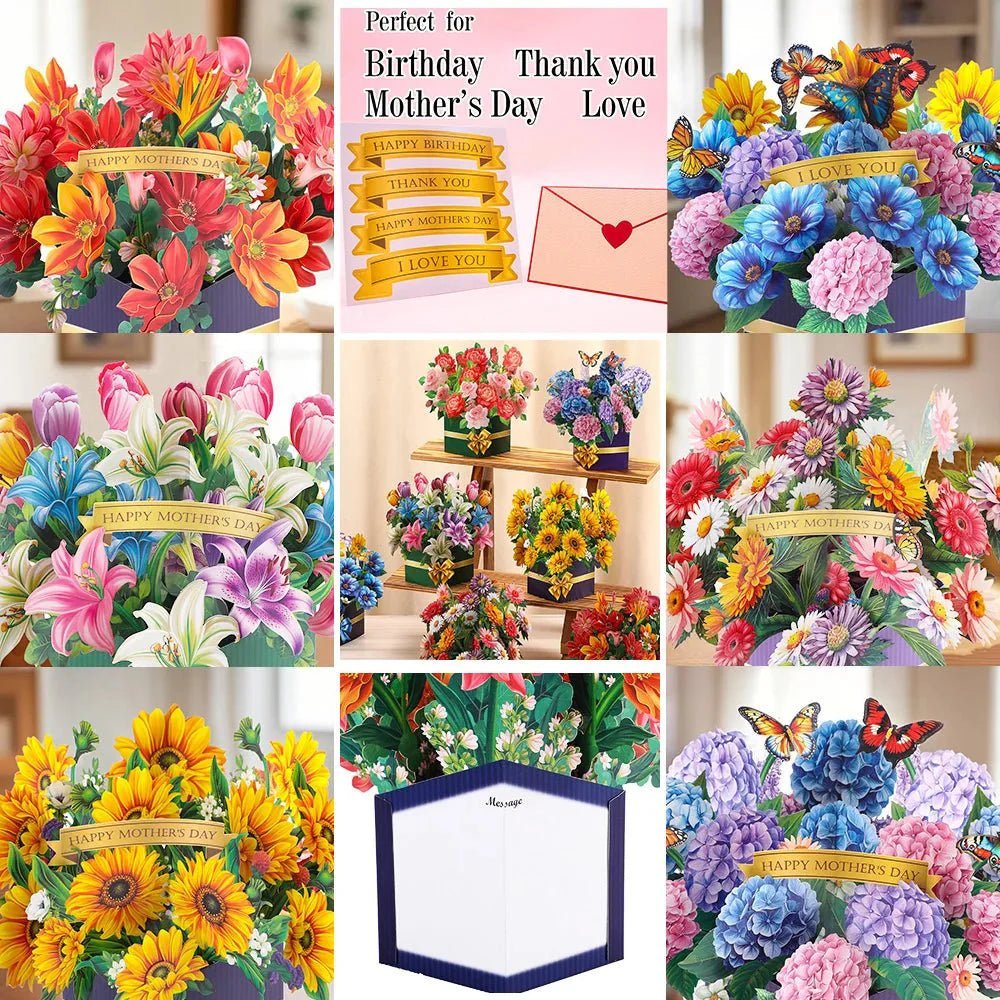 Thoughtful 3D Pop - Up Flower Bouquet Card - Forever Floral Greeting Set - GiftMira