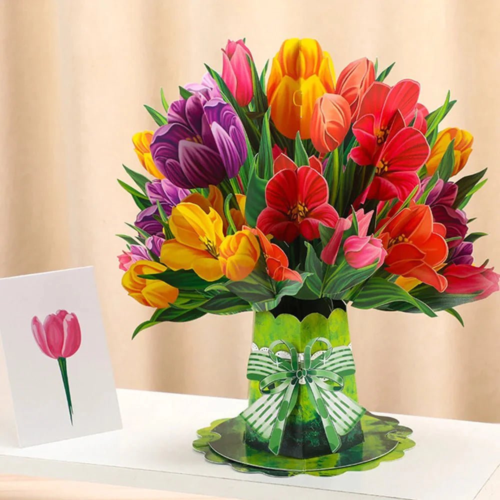 Thoughtful 3D Pop - Up Flower Bouquet Card - Forever Floral Greeting Set - GiftMira