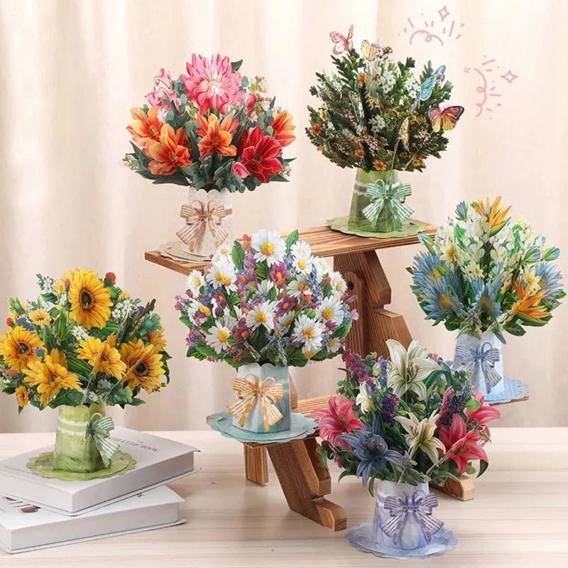 Thoughtful 3D Pop - Up Flower Bouquet Card - Forever Floral Greeting Set - GiftMira