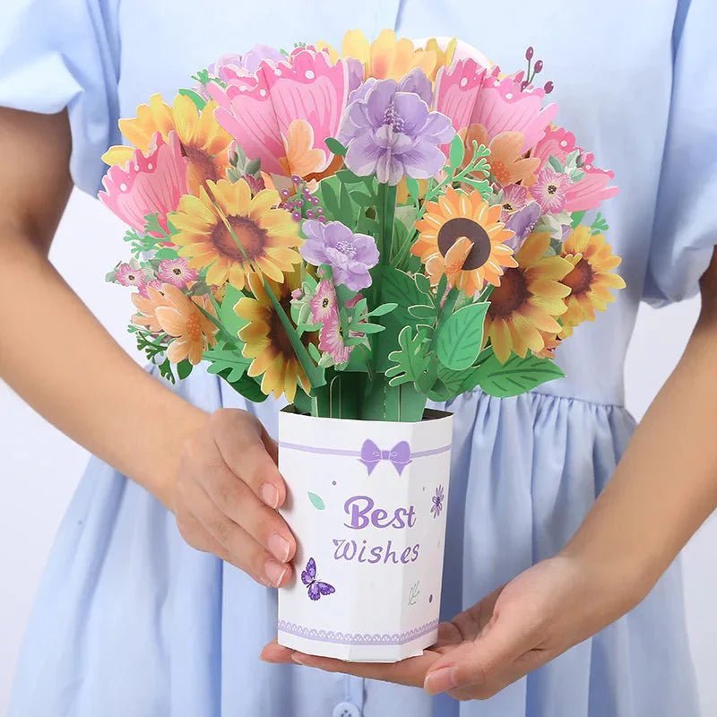 Thoughtful 3D Pop - Up Flower Bouquet Card - Forever Floral Greeting Set - GiftMira
