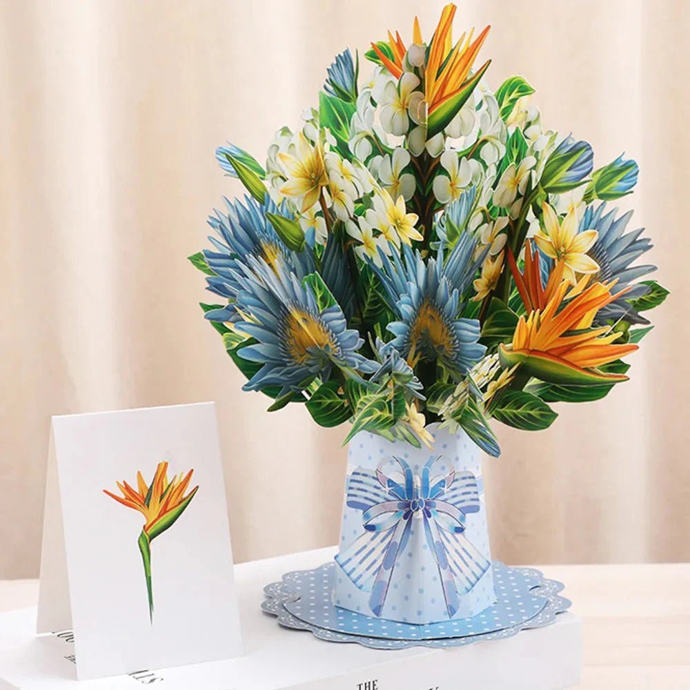 Thoughtful 3D Pop - Up Flower Bouquet Card - Forever Floral Greeting Set - GiftMira