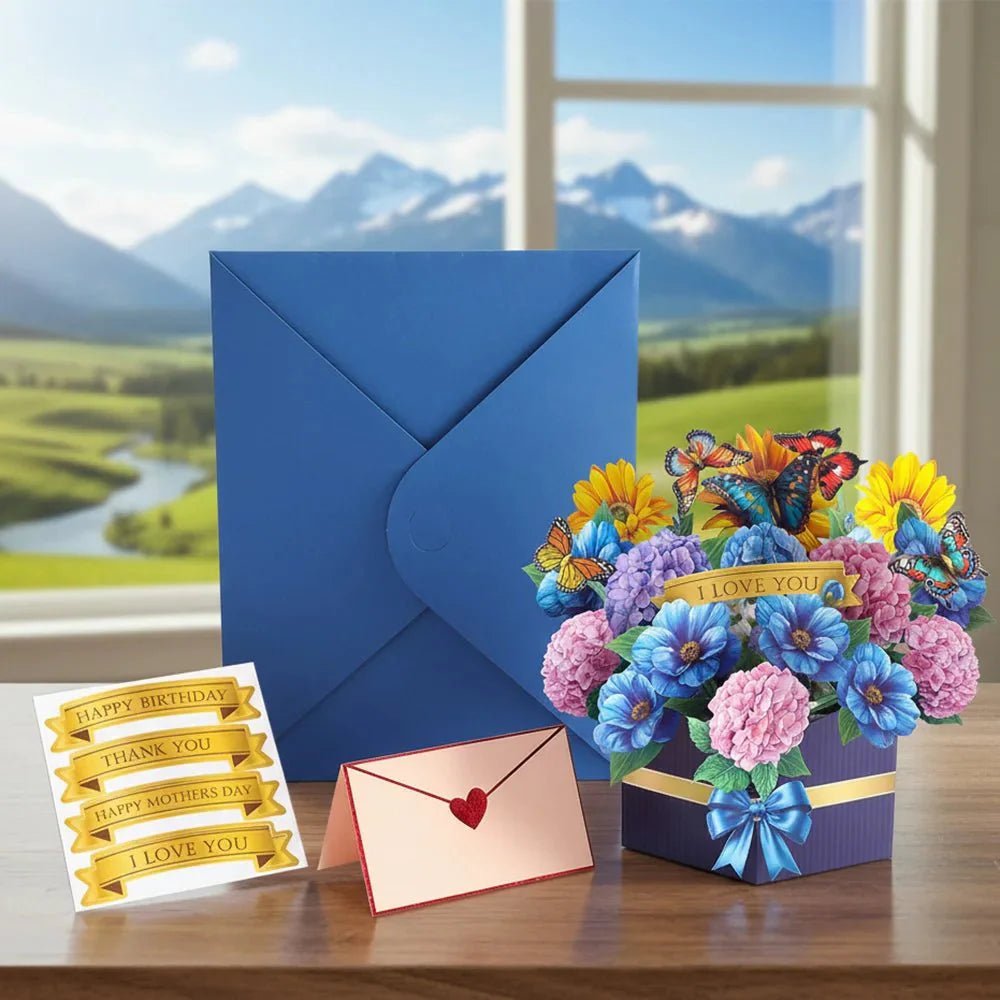 Thoughtful 3D Pop - Up Flower Bouquet Card - Forever Floral Greeting Set - GiftMira