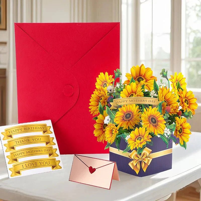 Thoughtful 3D Pop - Up Flower Bouquet Card - Forever Floral Greeting Set - GiftMira