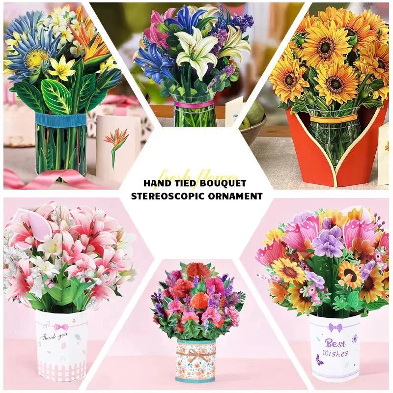 Thoughtful 3D Pop - Up Flower Bouquet Card - Forever Floral Greeting Set - GiftMira