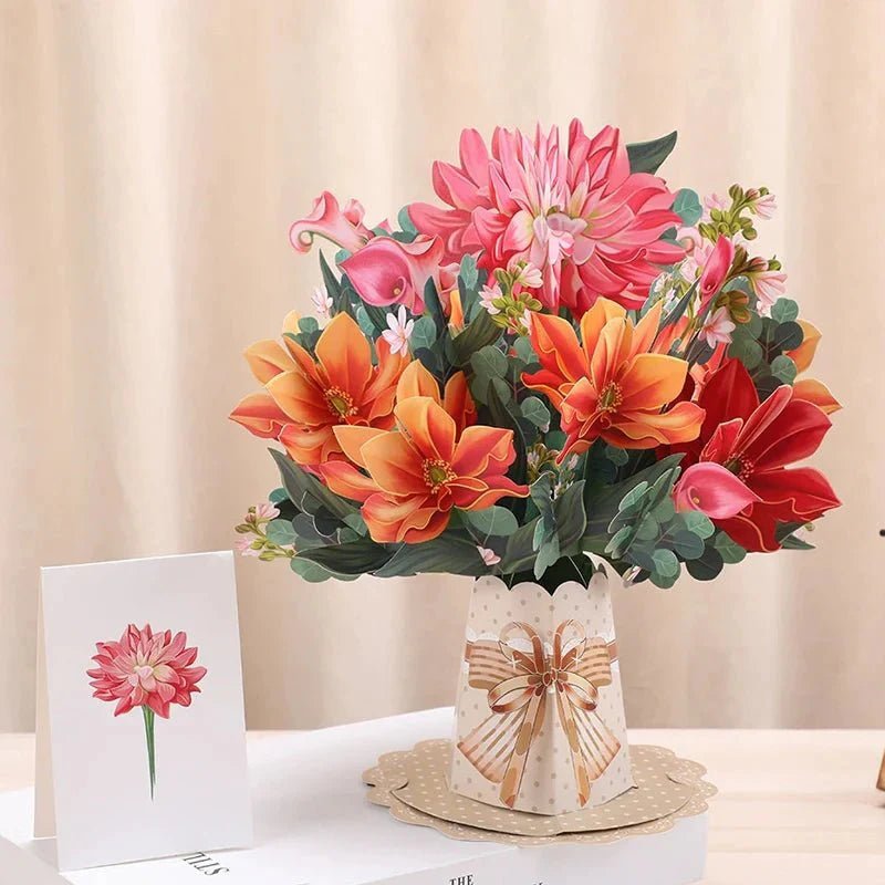 Thoughtful 3D Pop - Up Flower Bouquet Card - Forever Floral Greeting Set - GiftMira
