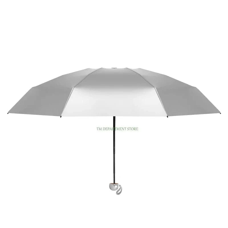 Titanium Silver 8 Ribs Pocket Mini Umbrella: Anti - UV Sun Umbrella, UPF Protection - GiftMira
