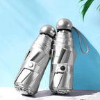 Titanium Silver 8 Ribs Pocket Mini Umbrella: Anti - UV Sun Umbrella, UPF Protection - GiftMira