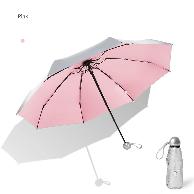 Titanium Silver 8 Ribs Pocket Mini Umbrella: Anti - UV Sun Umbrella, UPF Protection - GiftMira