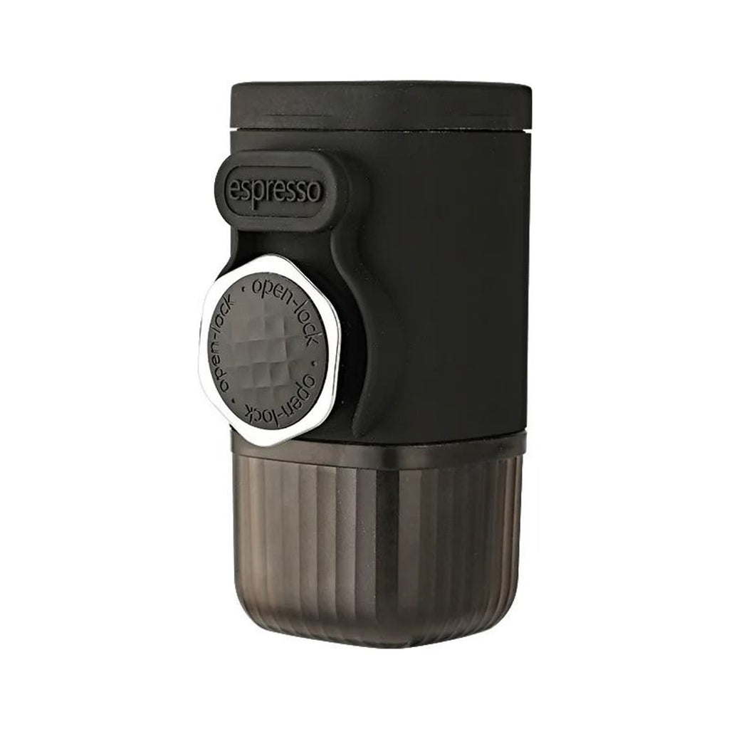 Portable hand-press espresso maker with built-in cup