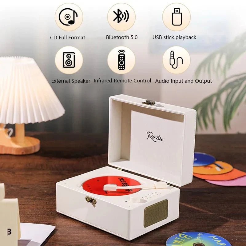 Vintage Leather CD Player Two - Way Bluetooth 5.0 6 - in - 1 USB Lossless Rechargeable Retro Suitcase Gift - GiftMira