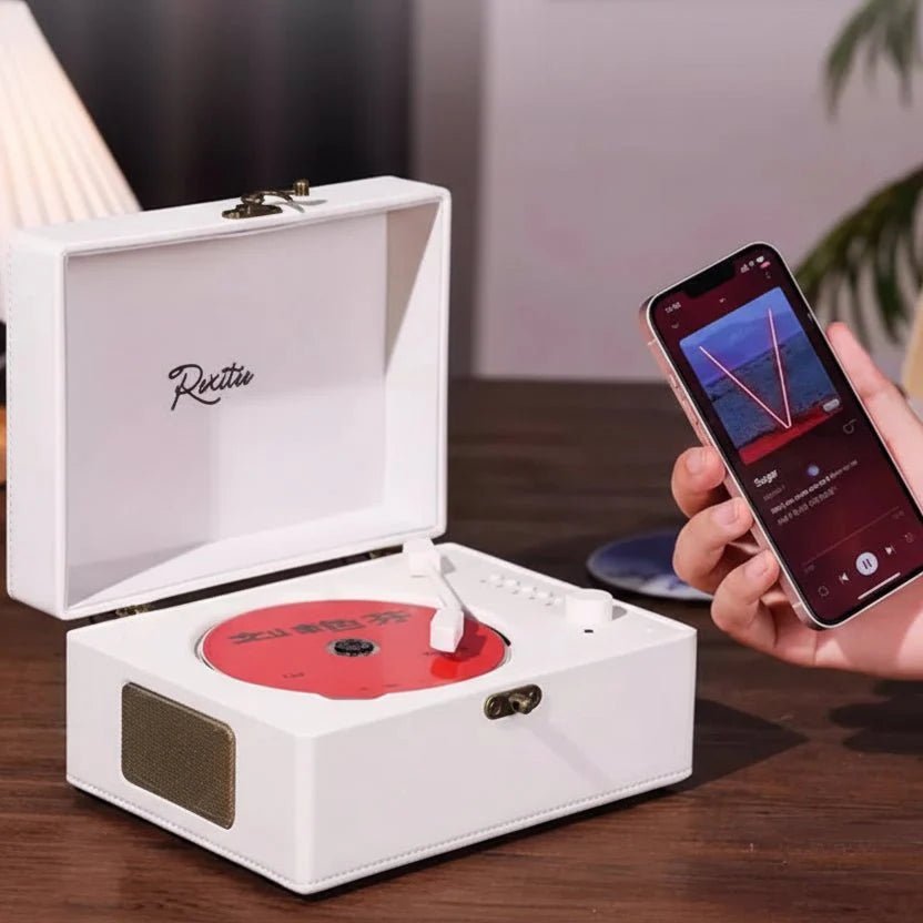 Vintage Leather CD Player Two - Way Bluetooth 5.0 6 - in - 1 USB Lossless Rechargeable Retro Suitcase Gift - GiftMira