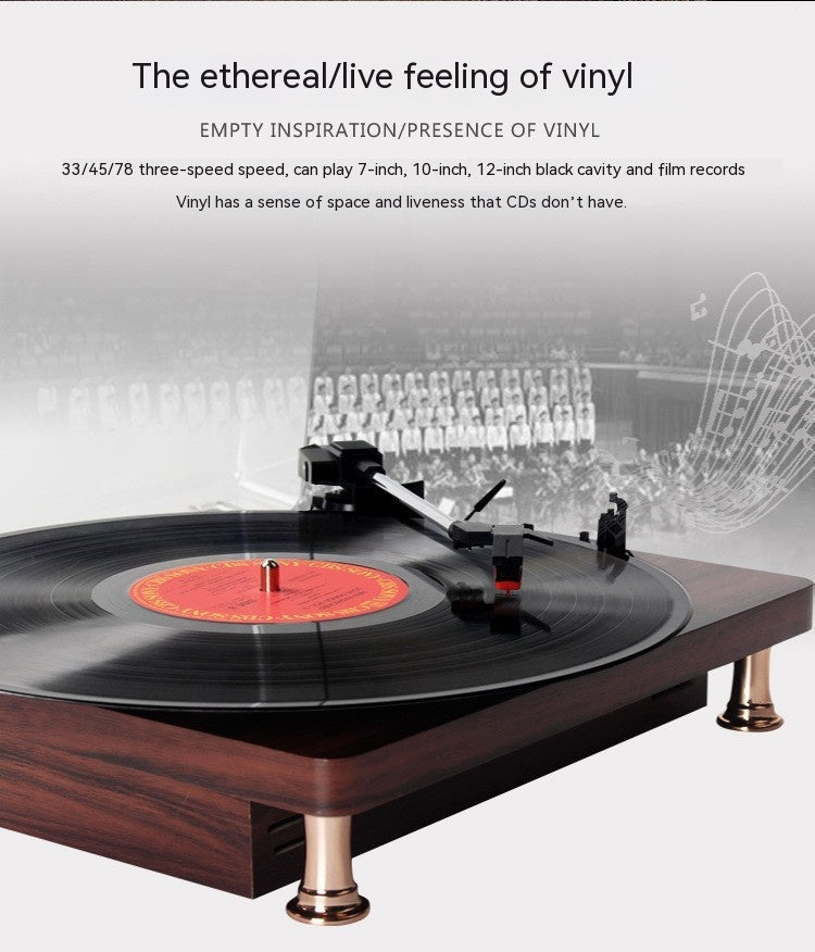 Vinyl Record Player Bluetooth Turntable Built - in Stereo Speakers 3 - Speed Belt Drive Wood - GiftMira