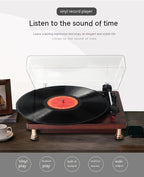 Vinyl Record Player Bluetooth Turntable Built - in Stereo Speakers 3 - Speed Belt Drive Wood - GiftMira