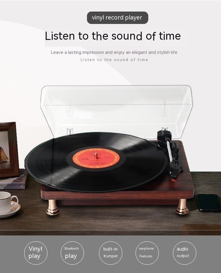 Vinyl Record Player Bluetooth Turntable Built - in Stereo Speakers 3 - Speed Belt Drive Wood - GiftMira