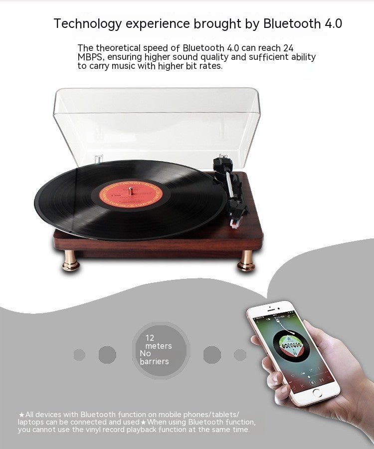 Vinyl Record Player Bluetooth Turntable Built - in Stereo Speakers 3 - Speed Belt Drive Wood - GiftMira