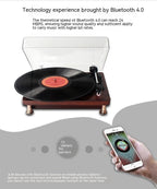 Vinyl Record Player Bluetooth Turntable Built - in Stereo Speakers 3 - Speed Belt Drive Wood - GiftMira