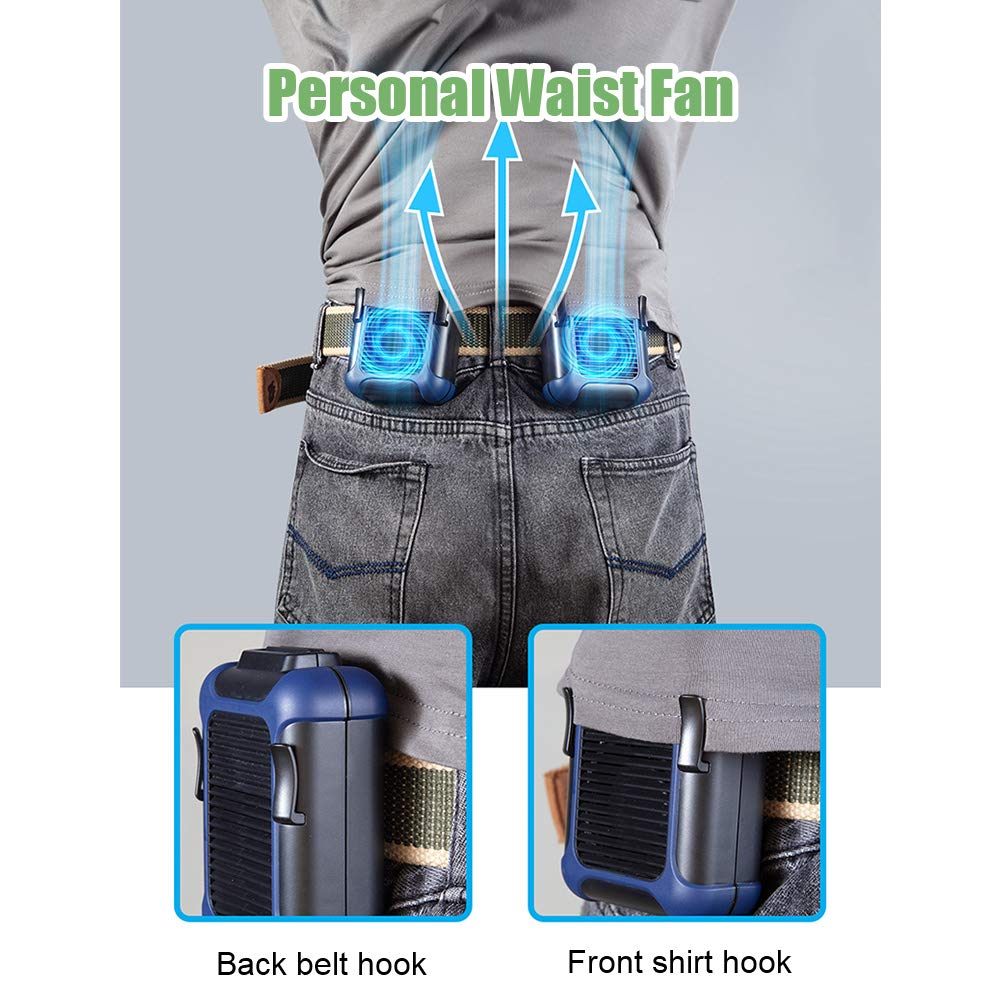 Wearable Waist Belt Fan Rechargeable 10000mAh, Portable Clip - On Cooling Fan 16000RPM 25H Outdoor Camping - GiftMira