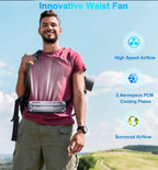Wearable Waist Belt Fan Rechargeable 10000mAh, Portable Clip - On Cooling Fan 16000RPM 25H Outdoor Camping - GiftMira