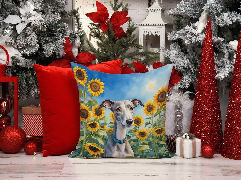 Whippet in Sunflowers Throw Pillow - GiftMira