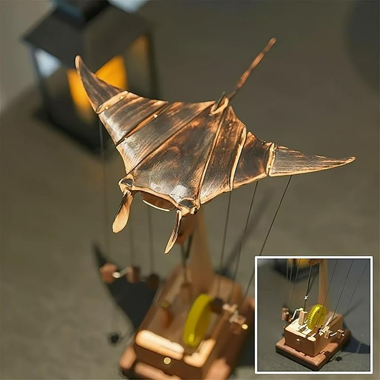 Wooden Manta Ray Automaton Hand-Cranked Kinetic Sculpture - GiftMira