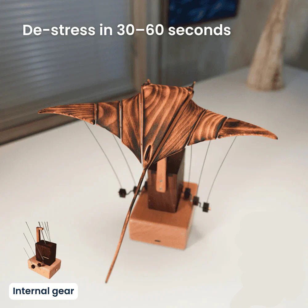 Wooden Manta Ray Automaton Hand-Cranked Kinetic Sculpture - GiftMira