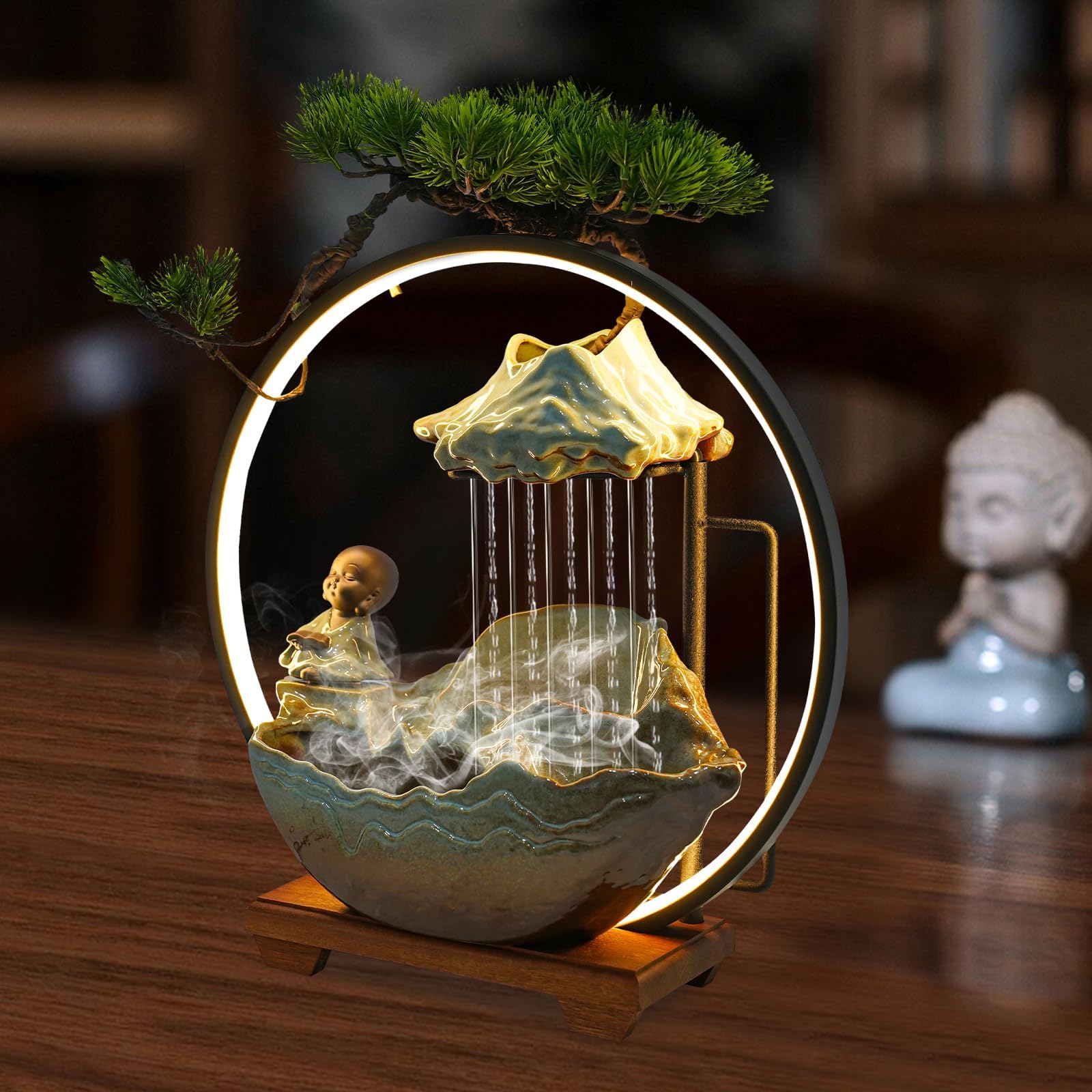 Zen Bonsai Tabletop Fountain — Indoor Waterfall with Mist & LED, Desk Décor Gift - GiftMira