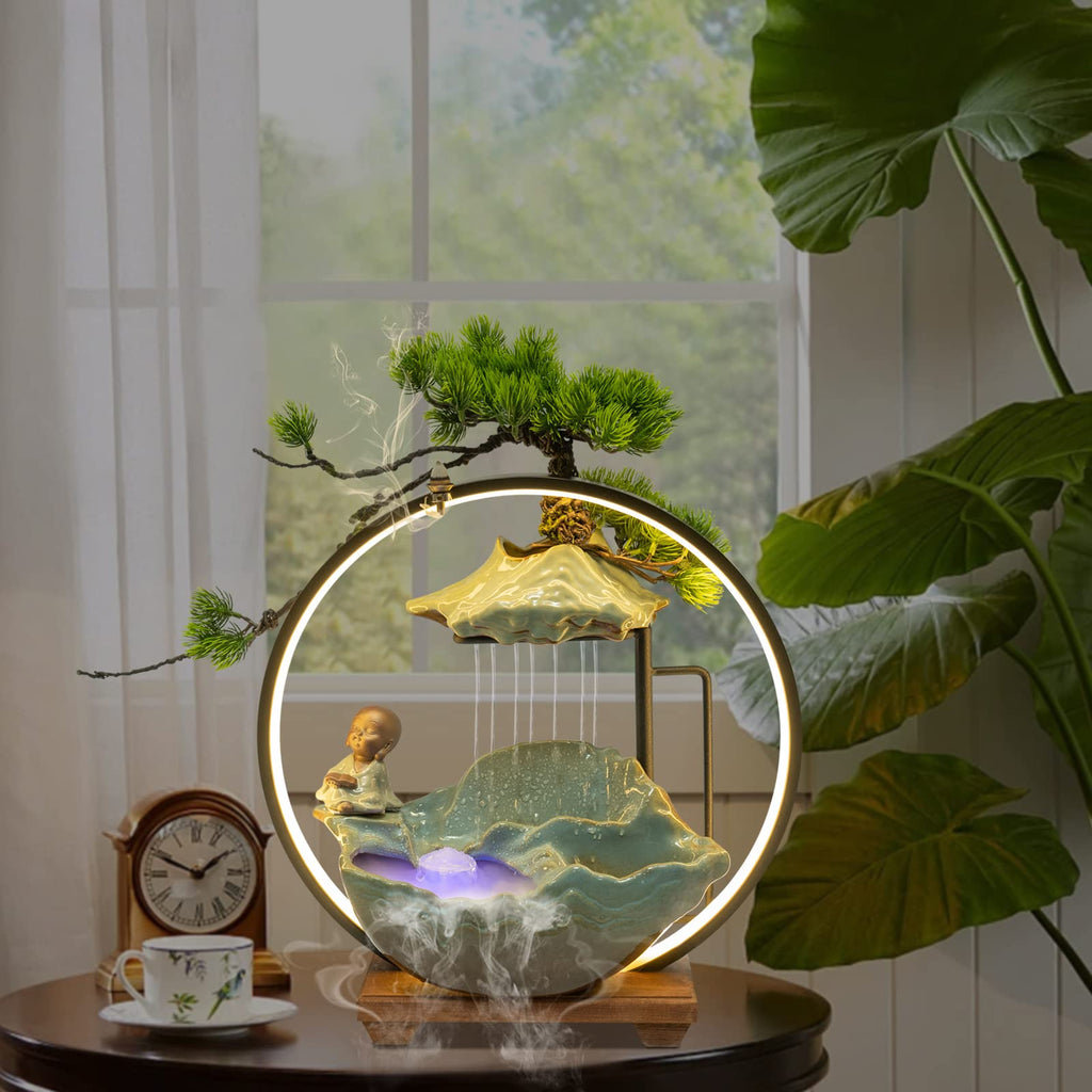 Zen Bonsai Tabletop Fountain — Indoor Waterfall with Mist & LED, Desk Décor Gift - GiftMira
