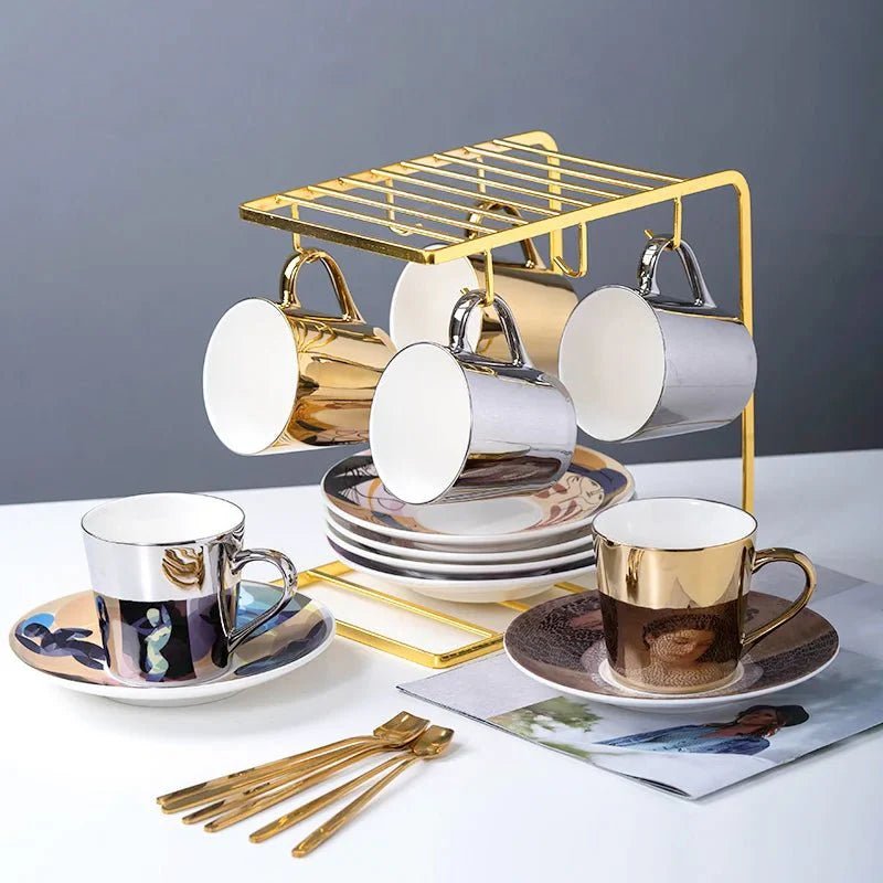 ZenSands Nordic Picasso Lion Mirror Cup Saucer Set Anamorphic Porcelain Illusion Coffee Cup Gift - GiftMira